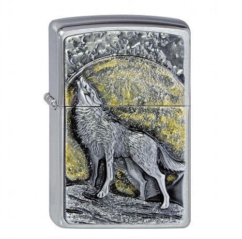 Zippo chrom gebürstet Wolf at Moonlight Emblem 2003038
