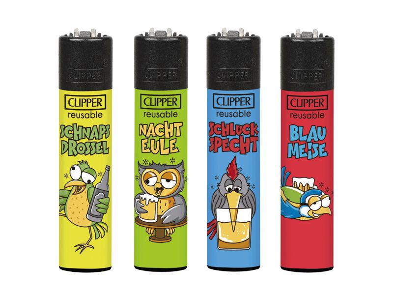 4 verschiedene Clipper Feuerzeuge Motiv Vogel