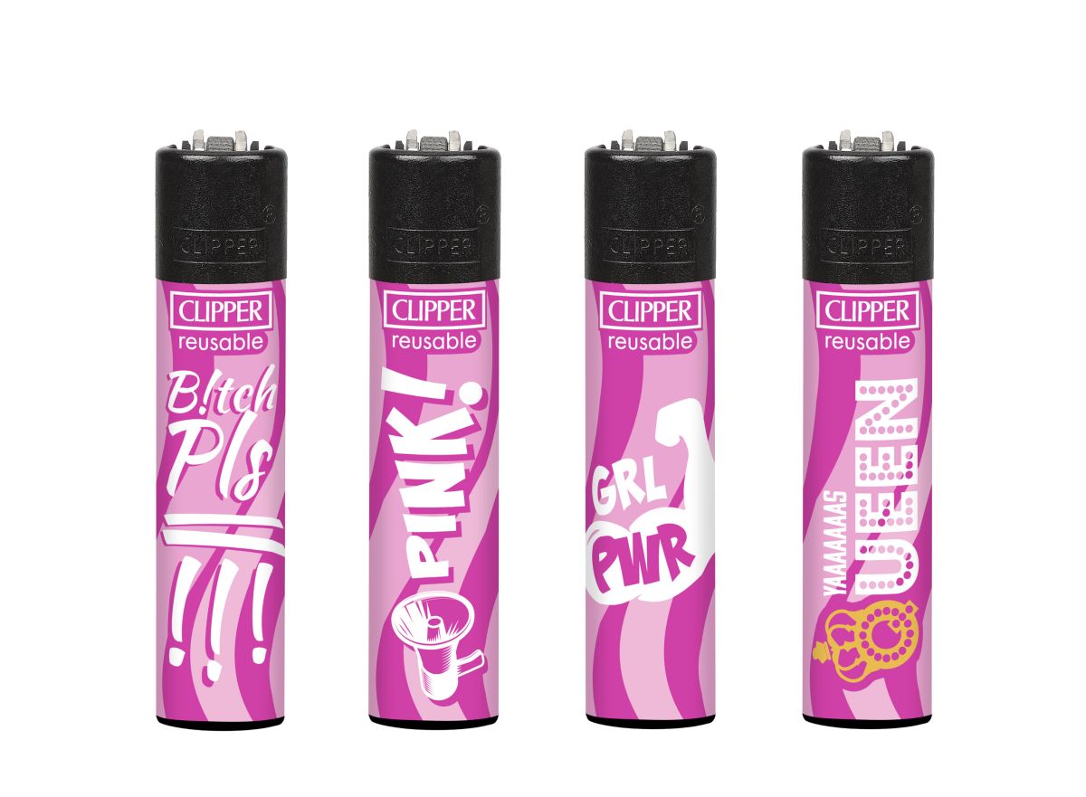 4 verschiedene Clipper Feuerzeuge Motiv Pink Power