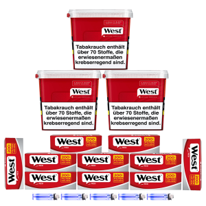 West Set #3 [3 x West Tabak 170g + 2.000 King Size Hülsen + 5 Feuerzeuge]