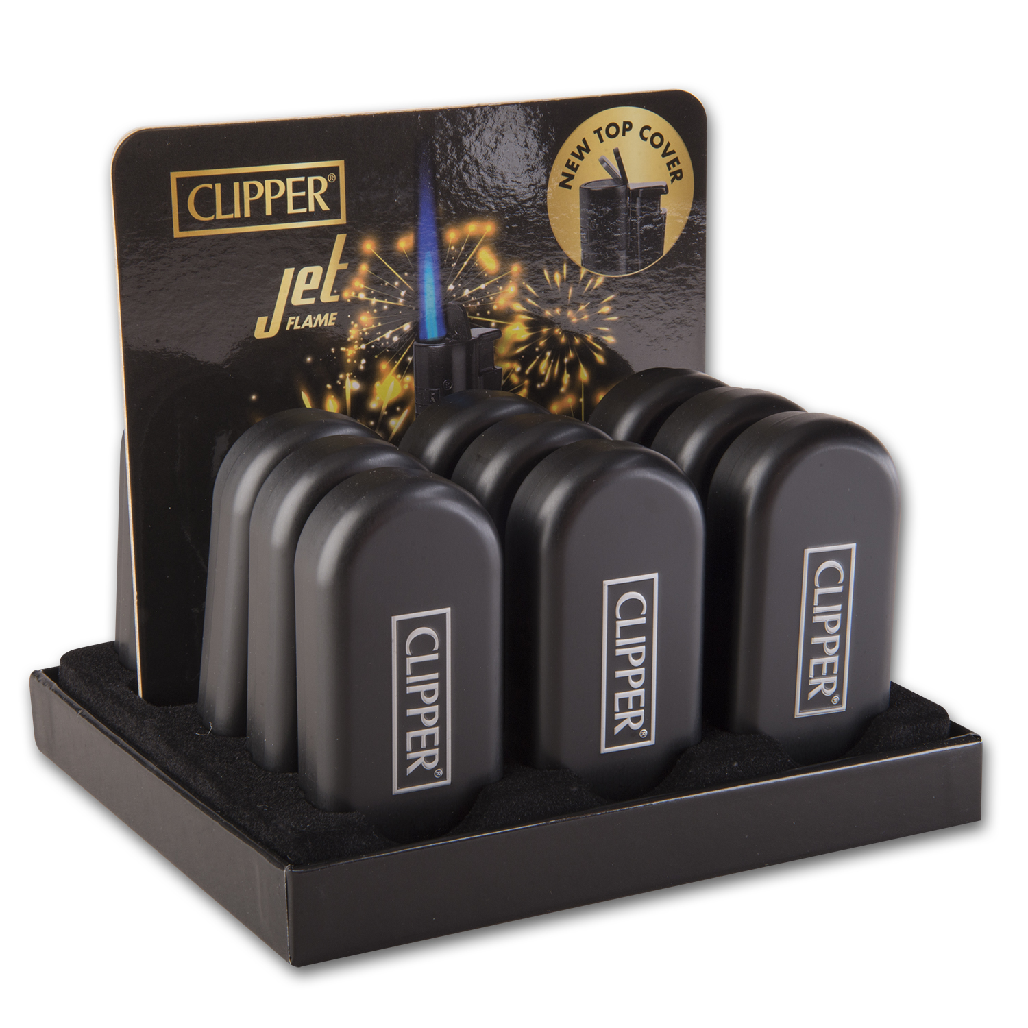 Einwegfeuerzeug Piezo Clipper Jet Flame Matt Black