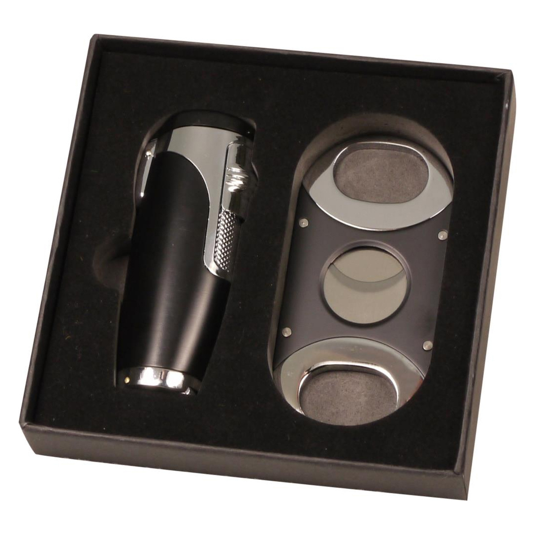 Cigarrenfeuerzeug Jet 3-Fach Sky Schwarz/Chrom M Cigarrenabschneider