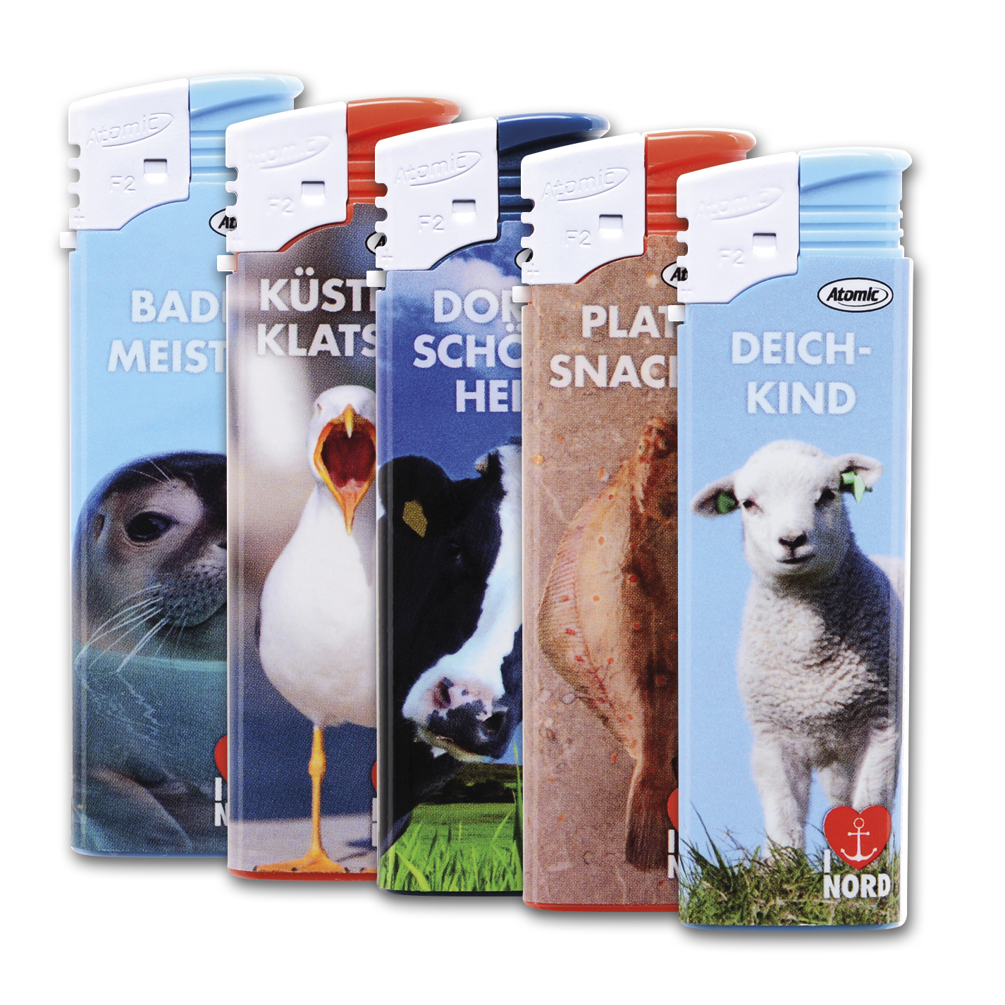 Einwegfeuerzeug Piezo Atomic I Love Nord Steller Mit 50 StÃ¼ck