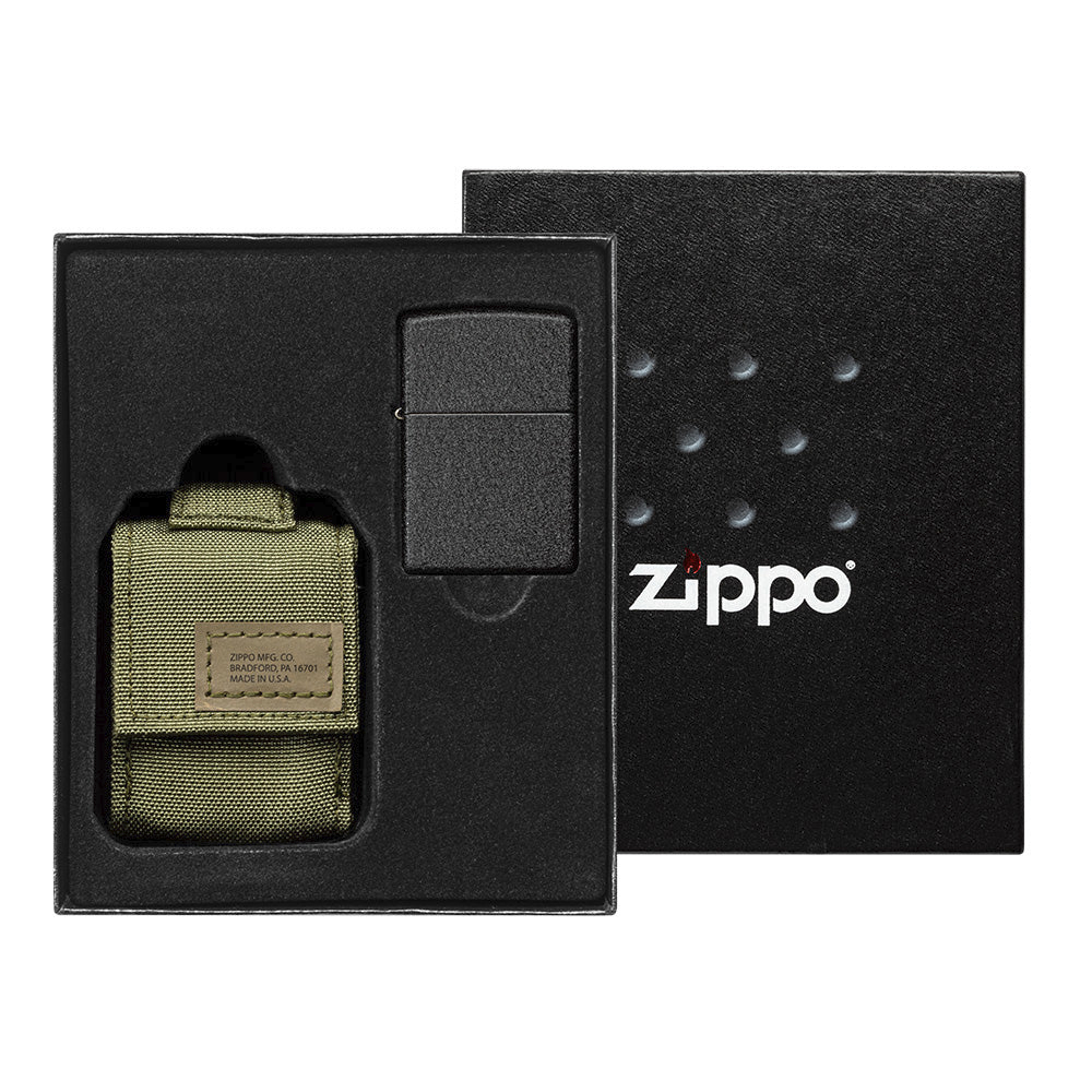 Zippo Black Crackle Set Mit Nylon Pouch GrÃ¼n 60005676