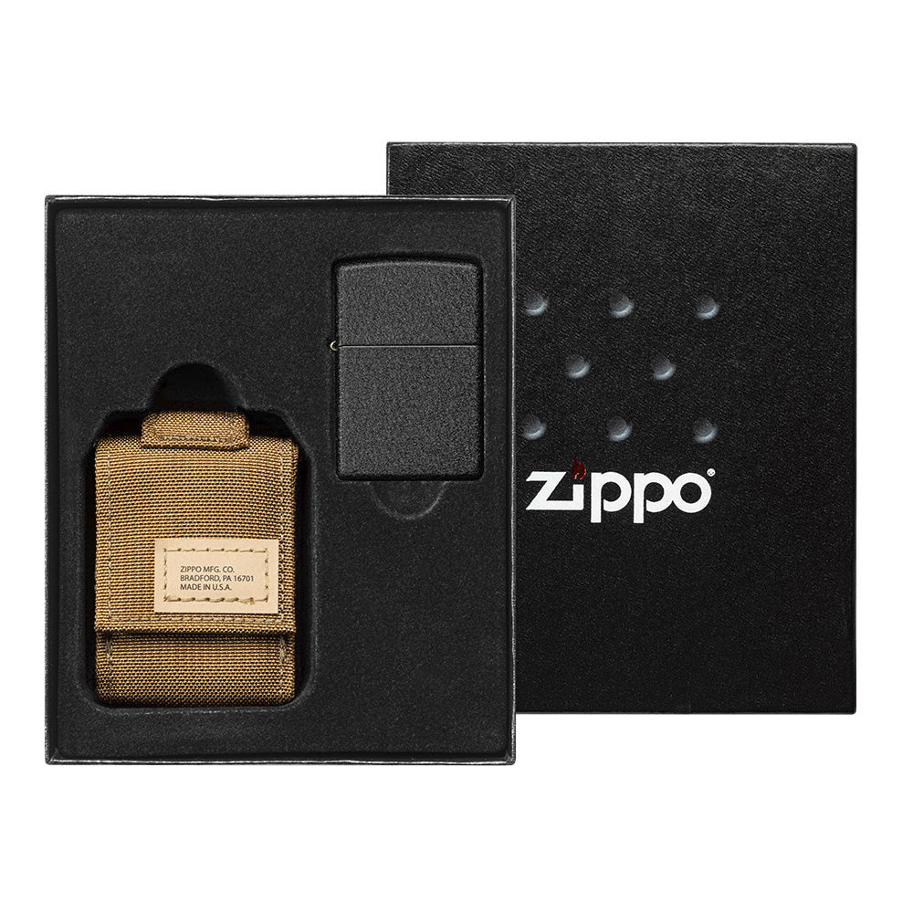 Zippo Black Crackle Set Mit Nylon Pouch Sand 60005677